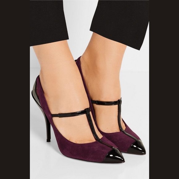 Oscar de la Renta Fedra Slingback T-Strap Pumps in Bordeaux - Picture 1 of 9